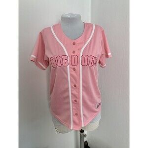 VTG Women Big Dogs Baseball Jersey Pink White Stitched Button y2k 90 2000 Barbie